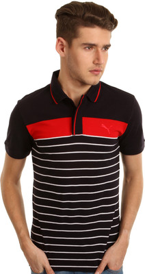 

Puma Striped Men' Polo Neck Black T-Shirt, New navy