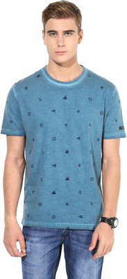 

Fritzberg Printed Men's Round Neck Blue T-Shirt, Petrol