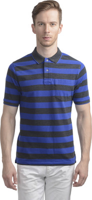 

WRIG Striped Men's Polo Neck Blue T-Shirt