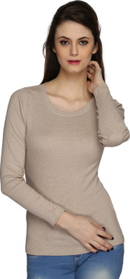 

Ten on Ten Solid Women's Round Neck Beige T-Shirt