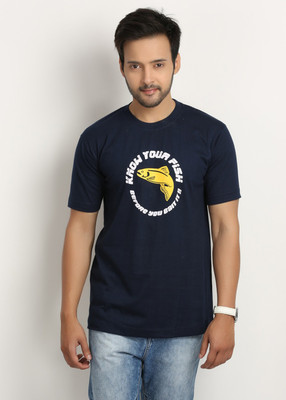 

Weardo Printed Men's Round Neck Dark Blue T-Shirt, Navy blue