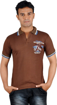 Harsha Printed Men' Polo Neck Brown T-Shirt