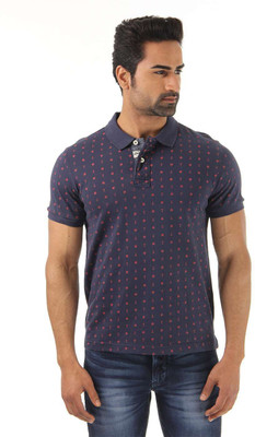 

Flying Machine Printed Men' Polo Neck Dark Blue T-Shirt, Navy