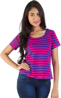 

Vea Kupia Striped Women's Round Neck Purple T-Shirt