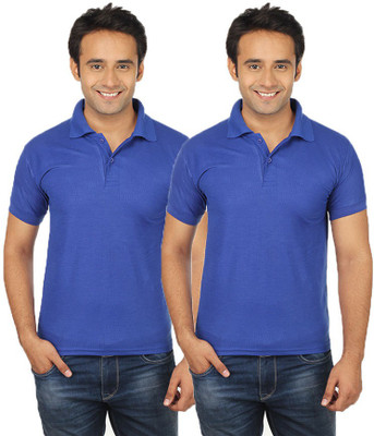 

Quetzal Solid Men's Polo Neck Blue, Blue T-Shirt(Pack of 2