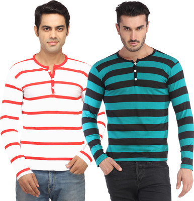

Leana Striped Men's Fashion Neck Multicolor T-Shirt(Pack of 2, Multi - text