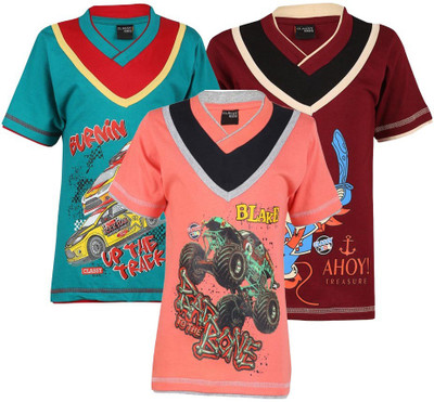 

Meril Boys Graphic Print T Shirt(Multicolor, Pack of 3, Fanta maroon green