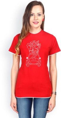 

Campus Sutra Printed Women's Round Neck Red T-Shirt