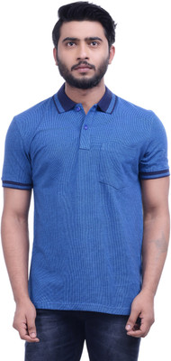 

Hoffmen Self Design Men's Polo Neck Blue T-Shirt