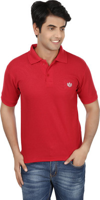 French Circle Solid Men's Polo Neck Red T-Shirt