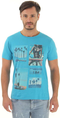 

Jack & Jones Printed Men's Round Neck Blue T-Shirt, Blue moon