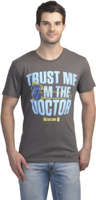 

Doctor Who Printed Men's Round Neck Grey T-Shirt, Doctor who dark grey