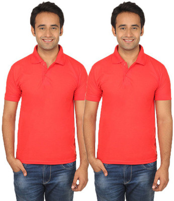 

Quetzal Solid Men's Polo Neck Red, Red T-Shirt(Pack of 2