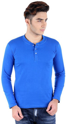 

BigIdea Solid Men's Henley Blue T-Shirt