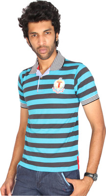 

Fungus Striped Men's Polo Neck Blue T-Shirt