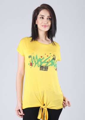 

Mossimo Printed Women's Round Neck Yellow T-Shirt