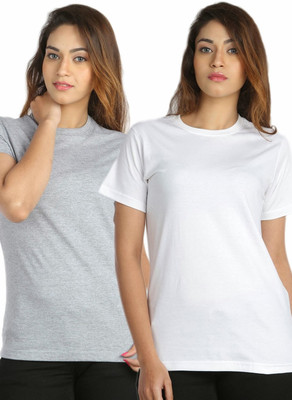 

Campus Sutra Solid Women's Round Neck White, Grey T-Shirt(Pack of 2), Grey;white