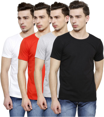 

Casual Tees Solid Men' Round Neck White, Black, Red, Grey T-Shirt(Pack of 4, Black;grey;red;white