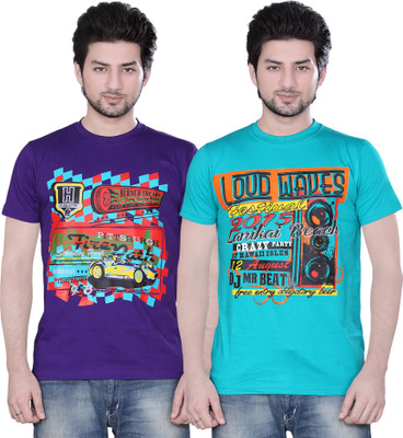 

Zebu Printed Men's Round Neck Multicolor T-Shirt(Pack of 2