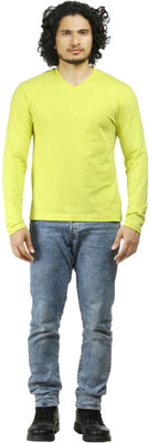 

Oviyon Solid Men' V-neck Gold T-Shirt, Celery