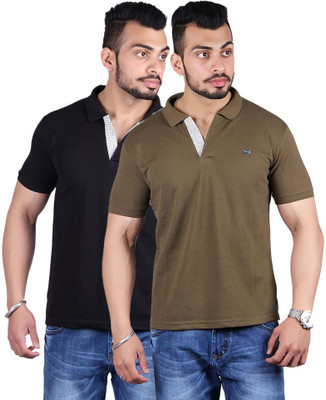 

Shineway Solid Men's Polo Neck Multicolor T-Shirt(Pack of 2, Black;coffee