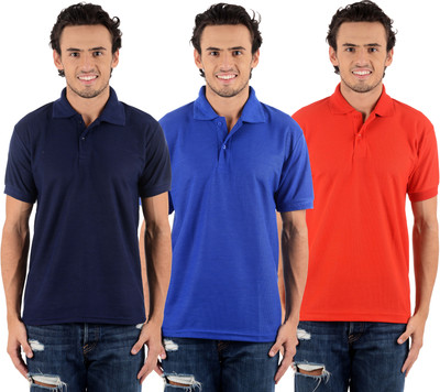 

Blaze Solid Men's Polo Neck Multicolor T-Shirt(Pack of 3, Dark blue;red;royal blue