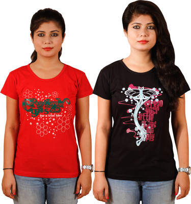 

Tryd Printed Women's Round Neck Multicolor T-Shirt(Pack of 2