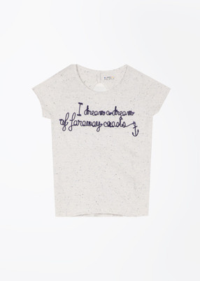 

People Girls Embroidered T Shirt(White, Oatmeal