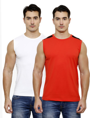 Casual Tees Solid Men' Round Neck White, Red, Black T-Shirt(Pack of 2, Black;red;white