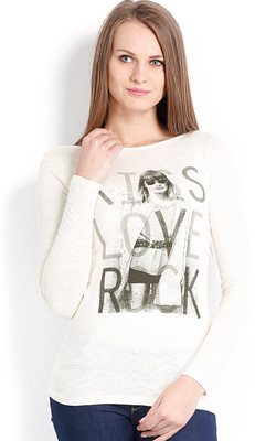 

Ten on Ten Printed Women's Round Neck White T-Shirt