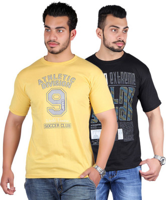 

Shineway Graphic Print Men's Round Neck Multicolor T-Shirt(Pack of 2, Black;gold
