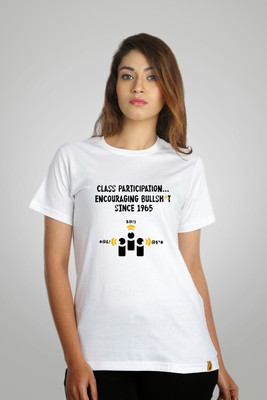 

Campus Sutra Printed Women' Round Neck White T-Shirt