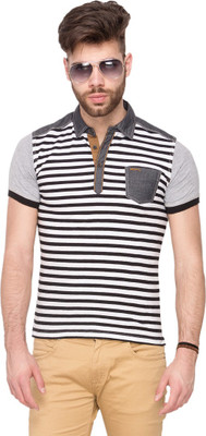 

Mufti Striped Men's Polo Neck Black T-Shirt