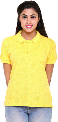 

Colors & Blends Printed Women' Polo Neck Yellow T-Shirt
