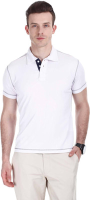 

Zobello Solid Men's Polo Neck White T-Shirt, Midnight navy;sparkle white