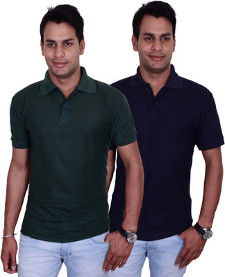 

Blaze Solid Men's Polo Neck Green, Blue T-Shirt(Pack of 2, Blue;green