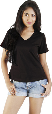 

Vea Kupia Solid Women's V-neck Black T-Shirt