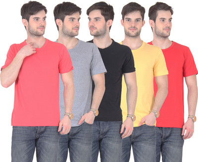 

E'Hiose Solid Men's Round Neck Multicolor T-Shirt(Pack of 5, Black;gajri;grey;red;yellow