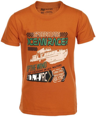 

AJ Dezines Boys Self Design Cotton T Shirt(Orange, Pack of 1