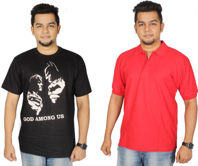 

Leo Clothing Printed Men's Round Neck Reversible Black, Red T-Shirt(Pack of 2)