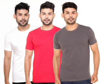 

FLEXIMAA Solid Men's Round Neck White, Red, Grey T-Shirt(Pack of 3, Grey;red;white