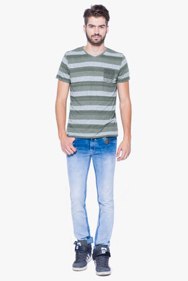 

Mufti Striped Men's V-neck Blue T-Shirt, Grey