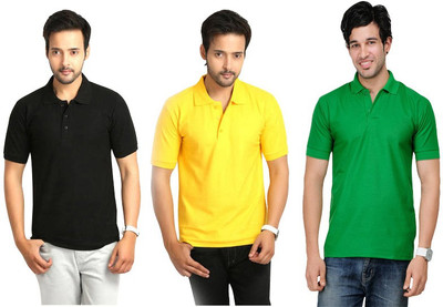 

Keepsake Solid Men's Polo Neck Multicolor T-Shirt(Pack of 3, S black