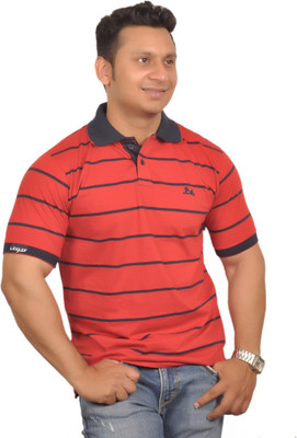 

Vibgyor Striped Men's Polo Neck Red T-Shirt