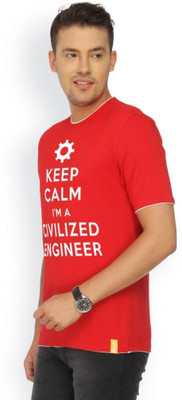 

Campus Sutra Printed Men Round Neck Red T-Shirt