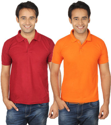

Quetzal Solid Men's Polo Neck Maroon, Orange T-Shirt(Pack of 2