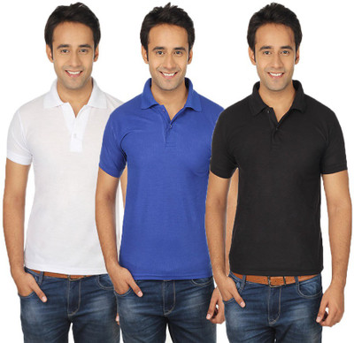 

Quetzal Solid Men's Polo Neck Multicolor T-Shirt(Pack of 3, Black;blue;white