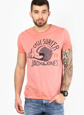 

Jack & Jones Graphic Print Men's Round Neck Orange T-Shirt, Tabasco