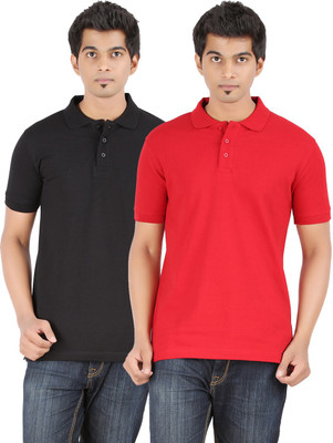 

Ap'pulse Solid Men's Polo Neck Black, Red T-Shirt(Pack of 2