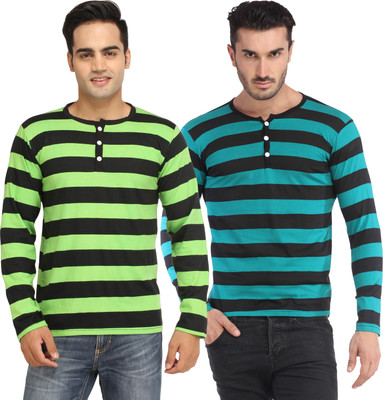 

Leana Striped Men's Fashion Neck Multicolor T-Shirt(Pack of 2, Multi - text